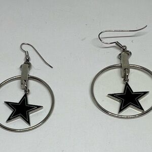 Dallas Cowboys Star Hoop Earrings in Black and Silver Tone